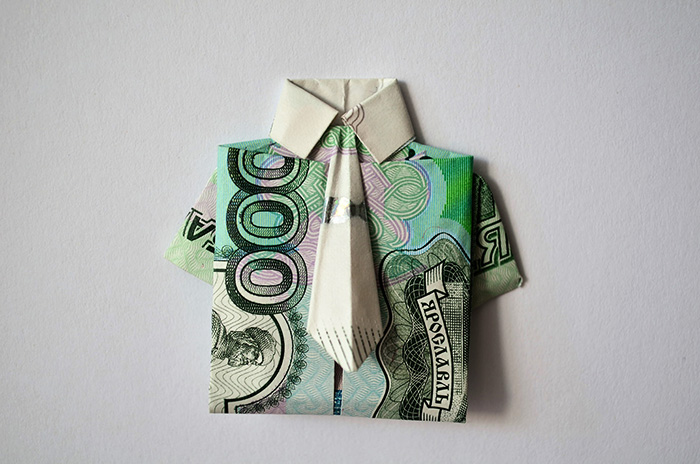 Рубашка с галстуком из долларовой купюры